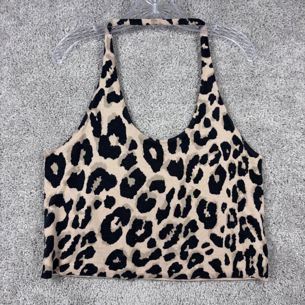 Sanctuary Leopard Print Halter Knit Crop Top Tan Black XXL CW0832SCT NEW